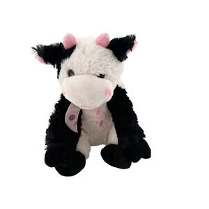 Hug &‎ Luv Plush Cow Stuffed Animal 12" Black & White Pink Accents Soft Farm